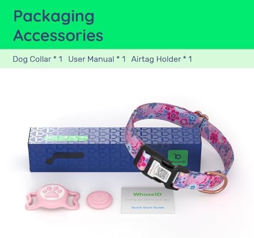 Airtag Dog Collar,with Waterproof airtag Holder，Original Stylish Cute Pattern Design.QR Code ID Buckle，Comfortable Soft Cotton for Small Medium Large Dogs