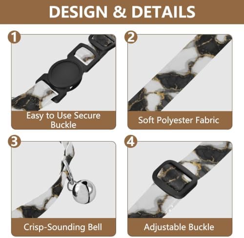 Marble Black White Soft Cat Collar, 2 Pack Cat Bell Collar