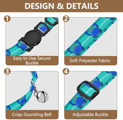 Cute Crab Blue Adjustable Buckle Cat Collar 2 Pack Lightweight Small Dog Collar