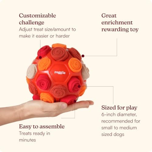 Reggie Snuffle Ball for Dogs | Interactive Treat Dispensing Dog Enrichment Toys | Reduces Boredom, Stress & Hyperactivity | Snuffle Toys for Dogs | Durable & Washable Dog Puzzle Toy I Red