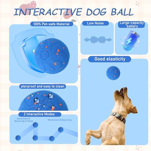 Smart Interactive Dog Toys - Automatic Moving Bouncing & Rotating Dog Ball with E-TPU Material, New Electric Dog Toy USB-C Rechargeable, Active Rolling Balls for Medium-Large Dogs(Blue)