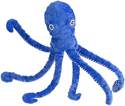EXPAWLORER Large Squeaky Dog Toys - Stuffed Plush Long Dog Chew Toy, 2-in-1 Interactive Dog Toys with Built-in Squeak Ball and Crinkle Paper, Training Reward Birthday Gift Soft Octopus, Blue