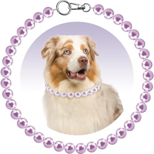 Chunky Pearl Dog Necklace (Beads 20mm),Elegant Classic Super Big Pearl Collar Necklace Accessories for Medium Large Dogs Occasions and Gatherings (Purple, M(Neck Girth15.7''-17.5''))