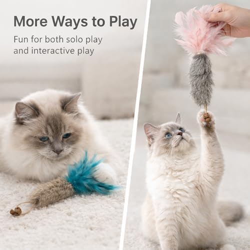 3 Pack Rabbit Fur Catnip Toys with Feathers – Interactive Carrot Cat Toys with Galls Fruit for Indoor Cats and Kittens