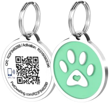 Pet Dwelling QR & NFC Pet Tag – Easy Scan Instant Location Alerts, Smart AI-Featured Pet Profile for Dogs (Green Paw)