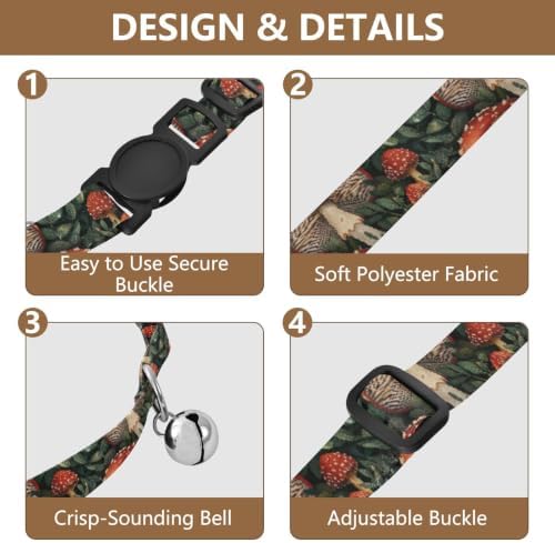 Retro Mushroom Dog Collars for Small Dogs, 2 Pack Dog Collar with Bell