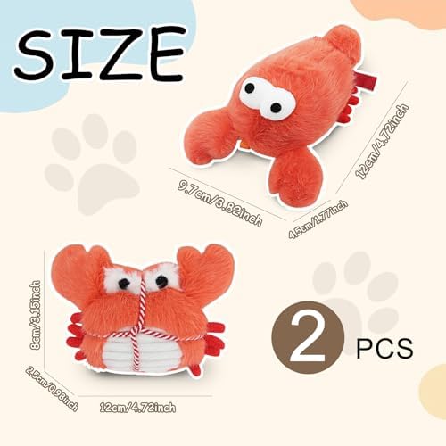 Andiker 2 Pcs Catnip Toys for Cats, Cute Crab and Lobster Shapes Plush Toy with Catnip PP Cotton Built-in Bells Funny Interactive Cat Toys for Indoor Cats Bite Chew Hunting (Small, Style 2)