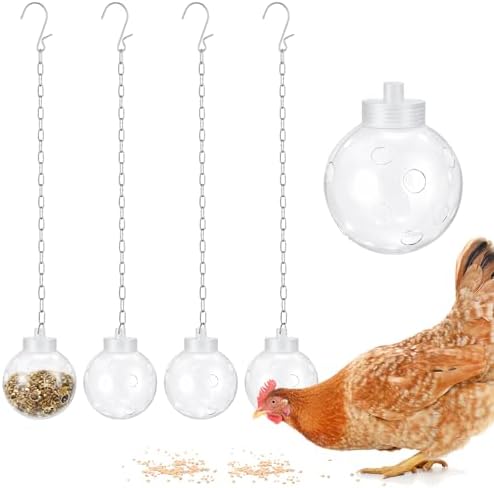 2 Pcs Chicken Treat Dispenser Interactive Slow Feeder Hanging Chicken Treat Ball with Chain Pecking Toys for Hens, Poultry Coop Accessories