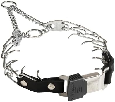 Herm Sprenger Prong Collar for Dog Training with Easy Quick Release Cliclock & ORing - German Made Dog Collar with Chrome Plated Steel 2.25mm Prongs for Small Dogs (14-19" Neck)