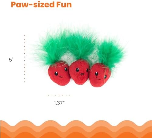 Catstages Strawbabies Dental Cat Chew Toy with Catnip & Feathers, 3-Pack