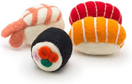 Glaciart One Wool Sushi Cat Toy Set with Catnip | Cute Cat Toy for Interaction & Boredom Relief, Encourages to Exercise, Explore & Play | Filled w/Organic Catnip to Help Sooth or Reduce Anxiety