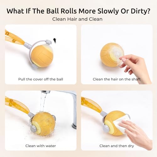 Cat Toys for Indoor Cats, Interactive Cat Toy Ball with Pom-Pom Tails, Automatic Cat Toy Self Play Exercise Toy to Relieve Boredom for Kitten & Adult Cats (Orange)