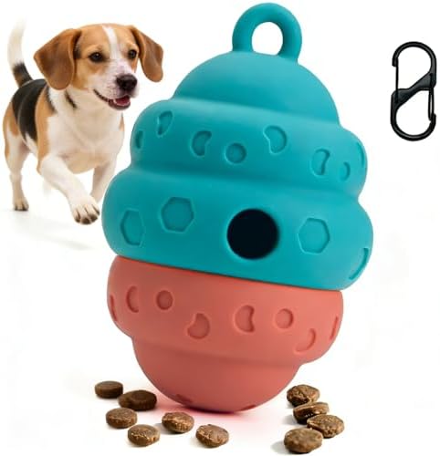 Dog Treat Toys for Medium Small Dogs, Silicone Dog Toy Treat Dispenser Slow Feeder Interactive Toys for Boredom, Enrichment Pet Toys Dispensing -Keep Them Busy- Outdoor with Buckle 1 Pack Orange