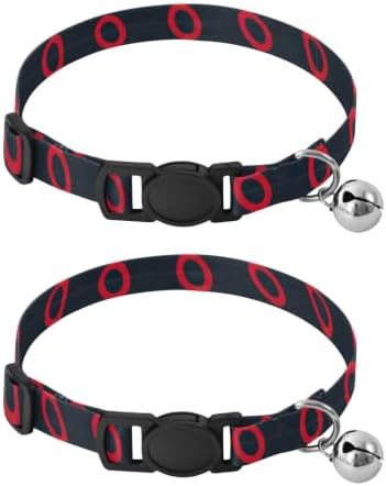 Red Oval Rings Decorative Pet Collar with Bell 2 Pack Kitten Collar Adjustable Length 10.6" to 17.1"