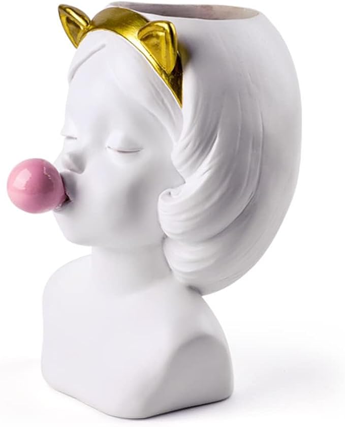 Bubble Blowing Girl Plant Pot Vase Cute Flower Vase Funny Planter Flowerpot Cactus Succulent Planting Pot Makeup Brush Holder Tabletop Storage Jar Art Figurine Statue Home Office Decoration