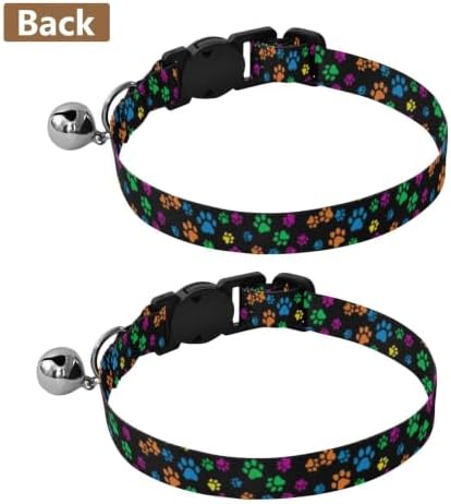 2 Pack Pet Collars Colorful Dog Paw Prints Breakaway Cat Collars with Bell, Adjustable 10.6 to 17.1 Inches