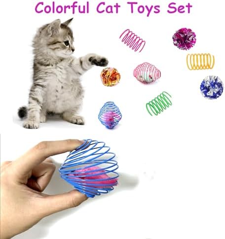 18 Pack Assorted Cat Metal Spring Balls Stretchable Large Cat Spiral Toy Crinkle Balls Interactive Kitten Rolling Coils Spring Inside Caged Rats Pet Supplies Indoor Outdoor Ferrets