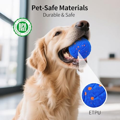 SCHITEC Interactive Dog Toy Ball - Automatic Bouncing, Rolling & Vibrating Motorized Ball for Medium Large Dogs, Rechargeable Self-Moving Electronic Pet Toy for Boredom & Indoor Chase(Blue)