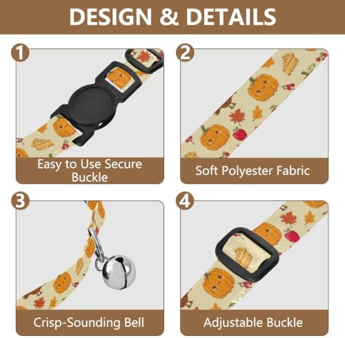 Cute Turkey Pumpkin Soft Polyester Pet Collar, 2 Pack Cat Bell Collar