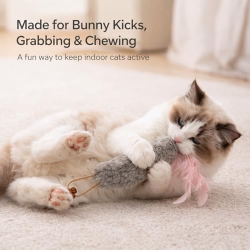 3 Pack Rabbit Fur Catnip Toys with Feathers – Interactive Carrot Cat Toys with Galls Fruit for Indoor Cats and Kittens