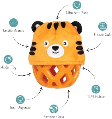 Fringe Studio Rubber Dog Toy, GO GET EM Tiger, Pet Shop Collection (519054)