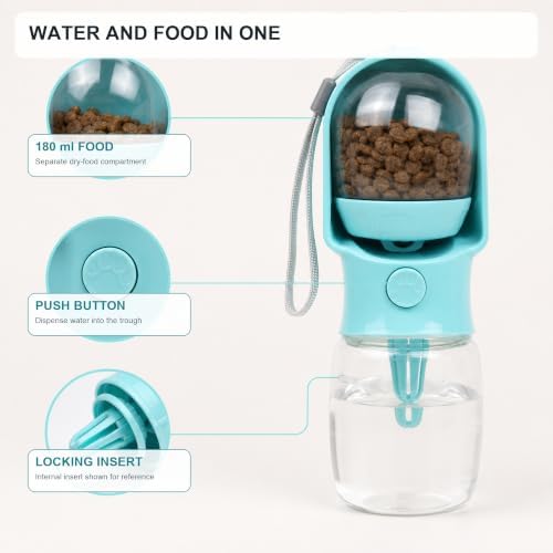 2-in-1 Dog Water Bottle with Food Container, Small, Green