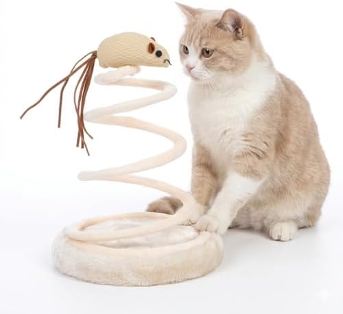 Interactive Cat Toy Spring Mouse with Catnip - 360° Wobble & Bounce Spiral Teaser for Indoor Cats, Self-Play Kitten Toys for Hunting Instinct, Fun Solo Entertainment & Exercise