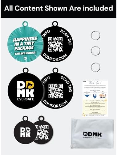 DDMK Smart Pet Tag Set | Includes 3 Tags | QR Code for Instant Alerts | Custom Pet Profiles | Durable & Waterproof | No Subscriptions or Fees |49-Happiness in A Tiny Package