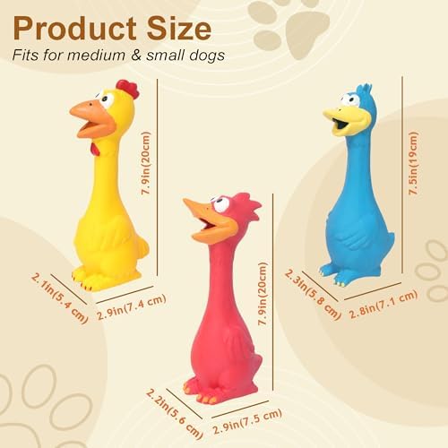 Dog Squeaky Toys 3 Pcs Rubber Chicken Dog Toy, Squeaking Fun Chew Toy for Dogs Indoor and Outdoor Interactive Toys for Medium and Large Breeds 7.9 inch