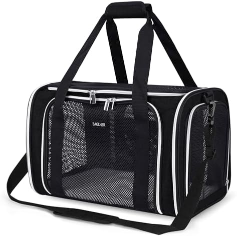 BAGLHER Pet Travel Carrier, Cat Carriers Dog Carrier for Small Medium Cats Dogs Puppies, Airline Approved Small Dog Carrier Soft Sided, Collapsible Puppy Carrier. Black