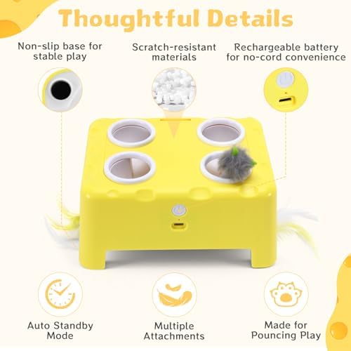 Interactive Cat Feather Toy Cheese Box 3in1 Whack a Mole