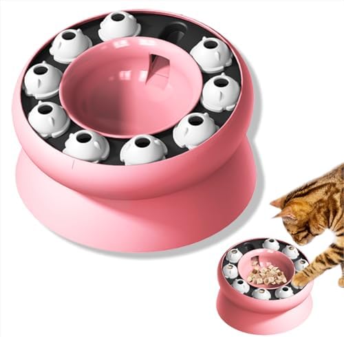 Interactive Cat Puzzle Feeder, Cat Puzzle Toy Treat Dispenser Kitten, Enrichment Toys for Indoor Cats, Slow Feeder Treat Puzzle Toy Cats Stimulation Toys (Pink)