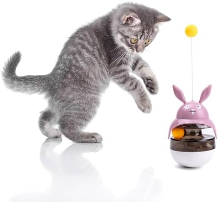 Cat Treat Puzzle Toy, Auto-Balancing Pet Food Dispenser - Brain Stimulating - Slow Feeder - Boredom Relief Kitten Toys, Interactive Training, Toy for Indoor Bored Cats (Pink, Rabbit)