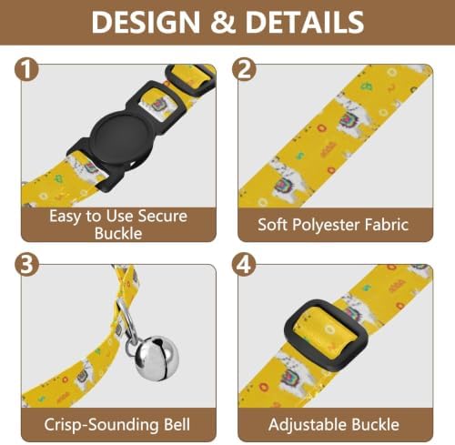 2 Pack Kitten Collars White Llamas Yellow Collar with Bell for Dog Puppy, Adjustable 10.6 to 17.1 Inches