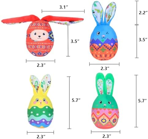 4 Pcs Easter Bunny Egg Dog Toys for Small Dogs Squeaky Small Dog Toys Durable Push Puppy Toys for Chewing Interactive with Crinkle Paper for Small Medium Dogs Easter Day Gift
