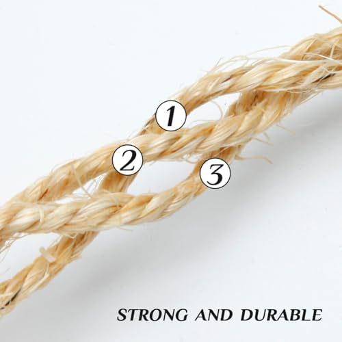 1/6 Inch Natural Sisal Rope, 164-Feet, 50m, for Cat Scratching Post, Tower, DIY Hemp Twine, Replacement, Sisal Fiber, Biodegradable, 4mm Diameter