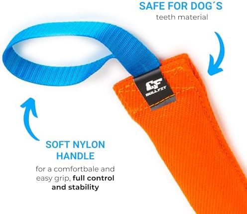 Bull Fit K9 Dog Bite Tug Toy with Strong Handle - Made of Durable & Tear-Resistant French Linen - Perfect for Tug of War, Fetch & Puppy Training - Ideal for Medium to Large Breeds