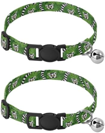 Cartoon Lemur Leaf Green Kitten Collar 2 Pack Cat Neck Collar Adjustable Length 10.6" to 17.1"
