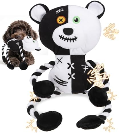 EXPAWLORER Halloween Dog Toys for Aggressive Chewers, Interactive Doggie Squeaky Bear Toy, Indestructible Plush Toys with Crinkle Paper, Durable Chewing Toys for Small Medium Large Dogs