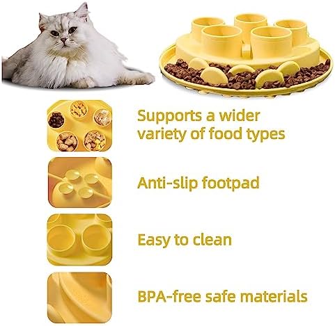 Puzzle Feeder Mat, Slow Feeder for Good Eating Habits, Cat Feeder Mat, Interactive Cat Toys, Yellow