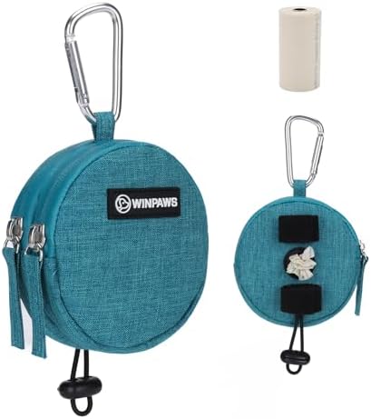 Dog Poop Bag Holder for Leashes- Dog Treat Pouch with Waterproof Zipper,Puppy Training Small Bag with Carabiner & Bungee Toggle,Two Pockets for Dry or Wet Treats-Pet Travel Walking Essentials (Green)