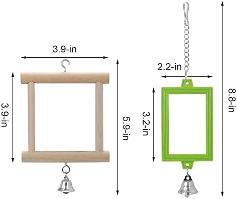 Wontee 4 PCS Bird Mirror with Bell Hanging Interactive Toy (Multi-Colored)