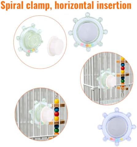 2pcs Bird Mirror Toy with Rustle Balls for Cage (Blue, Green)