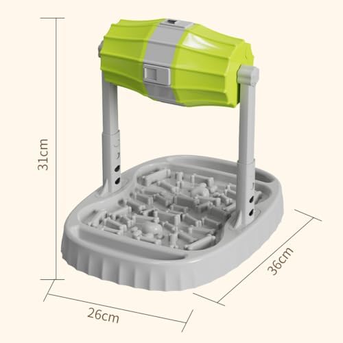 Interactive Dog Feeder with Rotating Dispensing Drum, Puzzle Slow Bowl and 4-Position Adjustable Stand for Indoor Mealtime Cats Food Treats Dispenser Toy