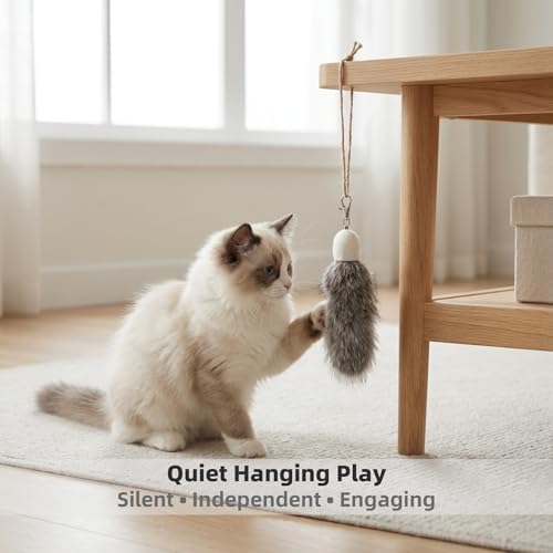 2 Pack Natural Rabbit Fur Cat Toy Refills – Silent Interactive Cat Toys for Indoor Cats, Handmade Replacement Heads with Secure Connector for Cat Wand Toys