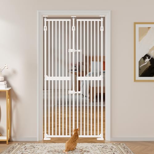 unipaws 75" High Extra Tall Cat Safety Gate for Doorway Hallway Stairs | Fit for 35"-38" Wide and 75"-98" Height Opening, Auto Closing and No Drilling, Cat Dog Proof, Indoor Use, White