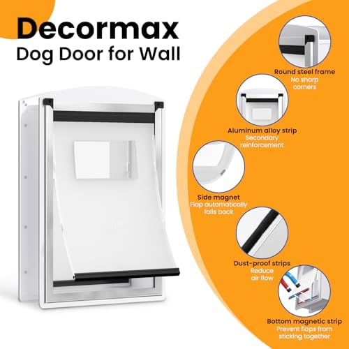 Cat Door for Wall, Energy Efficient Pet Entry Door | Steel Frame, Telescoping Tunnel, Double Magnetic Flaps, 2 Sliding Lock Panels, Easy to Install