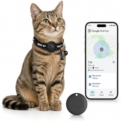 Pet Tracker,GPS Collar for Cats (Android Only) Smart tag,Waterproof Compatible with Google Find My,No Monthly Fee,Advanced Tracking Solution Smart Collar for Pet Safety Ideal Small Large Cats