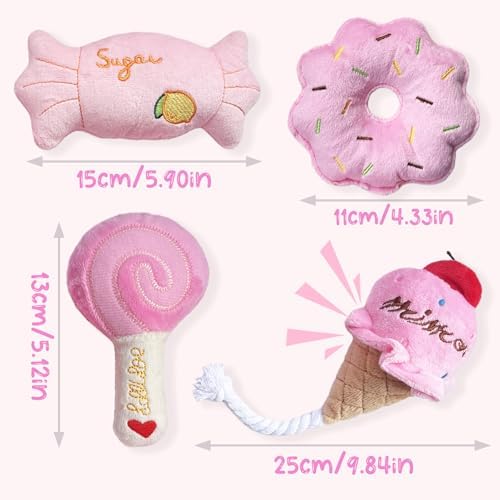 Small Dog Toys, Cute Pink Plush Dog Toy Set, Dog Squeaky Toys, Durable Dog Stuffed Toys & Dog Chew Toys for Puppies and Small Dogs