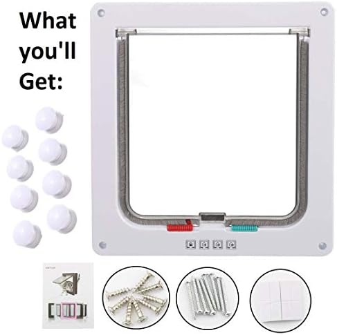 Cat Flap 4 Way Magnetic Closure for Cats and Small Dogs Dog Door Cat Door Pet Flap (L-23.5 * 25 * 5.5cm, White)
